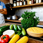 Authentic Ingredients**

A close-up shot of fresh, locally sourced ingredients in a rustic Portuguese kitchen setting. Display a variety of colorful vegetables, artisanal cheeses (like Queijo da Serra da Estrela), and aromatic herbs.  Emphasis on texture and vibrant colors. Safe for work, appropriate content, fully clothed setting (implying kitchen staff in the background, if any). Professional, modest, family-friendly. Perfect anatomy (focus on the ingredients themselves), correct proportions, natural lighting. High quality, professional photography.

**