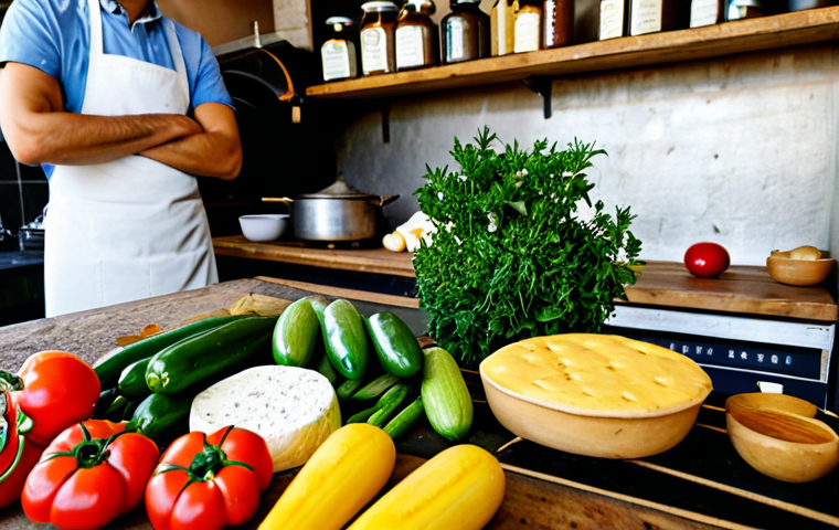 Authentic Ingredients**

A close-up shot of fresh, locally sourced ingredients in a rustic Portuguese kitchen setting. Display a variety of colorful vegetables, artisanal cheeses (like Queijo da Serra da Estrela), and aromatic herbs.  Emphasis on texture and vibrant colors. Safe for work, appropriate content, fully clothed setting (implying kitchen staff in the background, if any). Professional, modest, family-friendly. Perfect anatomy (focus on the ingredients themselves), correct proportions, natural lighting. High quality, professional photography.

**