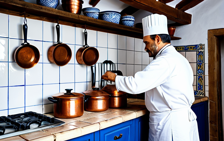 전통음식조리사 시험 대비 모의 문제 - Traditional Portuguese Kitchen**
A professional chef, fully clothed in a crisp white uniform, metic...